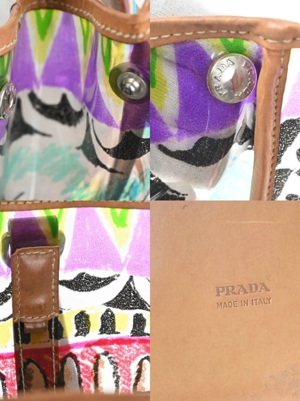 PRADA Venetian Print Shoulder Tote Bag Vinyl Leather Brown SHW Italy 37KD059 - Picture 9 of 13